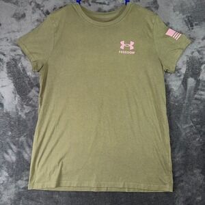 Womens XL Under Armour T-Shirt Olive Green Excellent Freedom Flag Graphic Tee